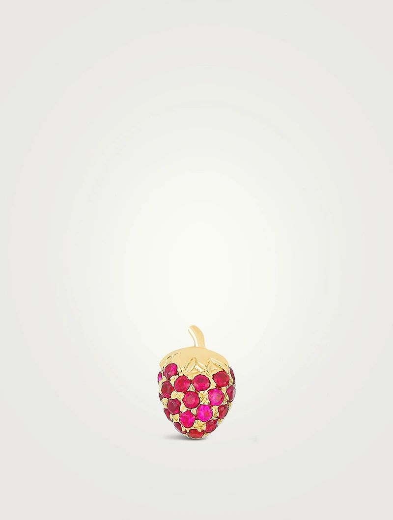 14K Gold Strawberry Stud Earring With Rubies