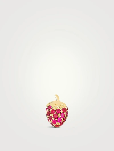 14K Gold Strawberry Stud Earring With Rubies