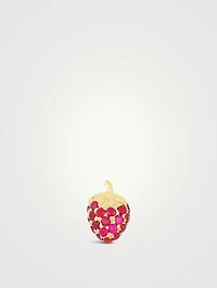 14K Gold Strawberry Stud Earring With Rubies