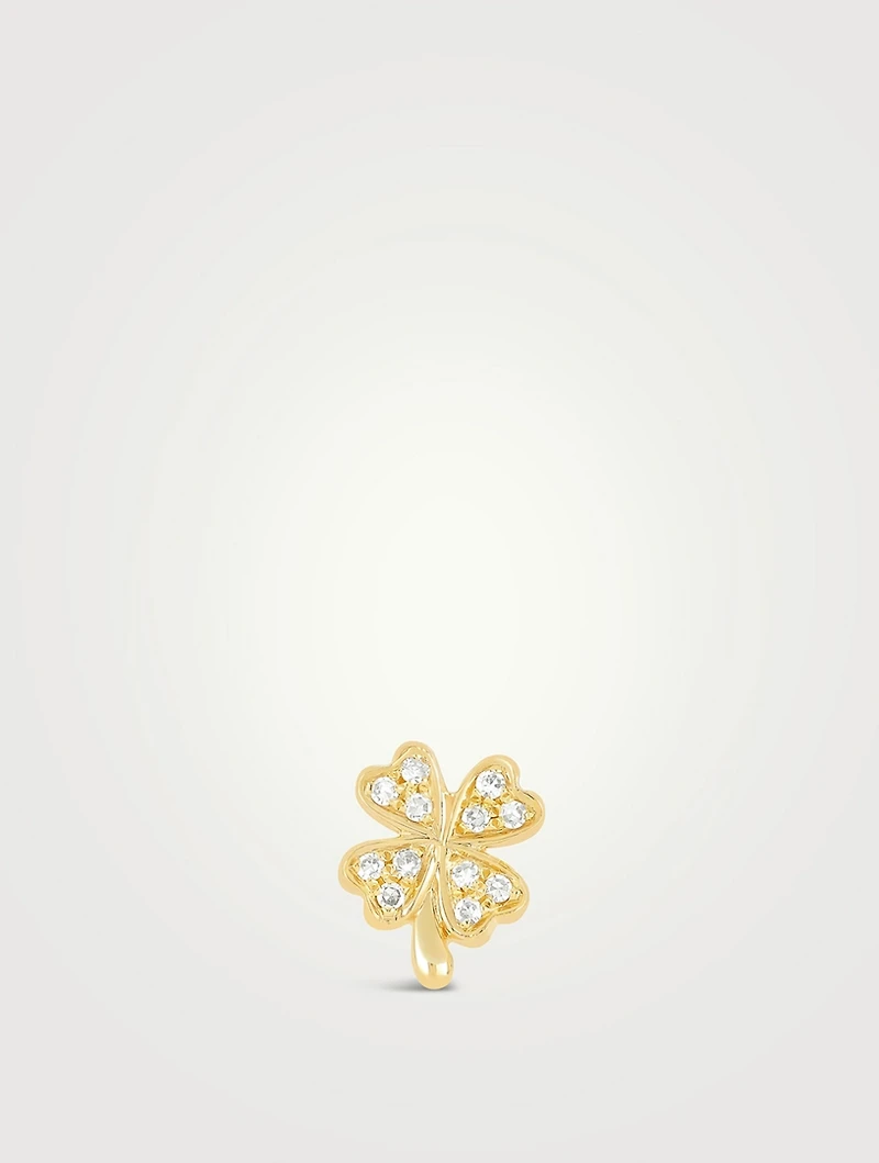 14K Gold Diamond Clover Stud Earring With Diamonds