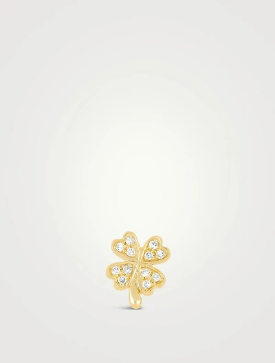 14K Gold Diamond Clover Stud Earring With Diamonds