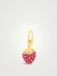 14K Gold Strawberry Necklace Charm With Rubies