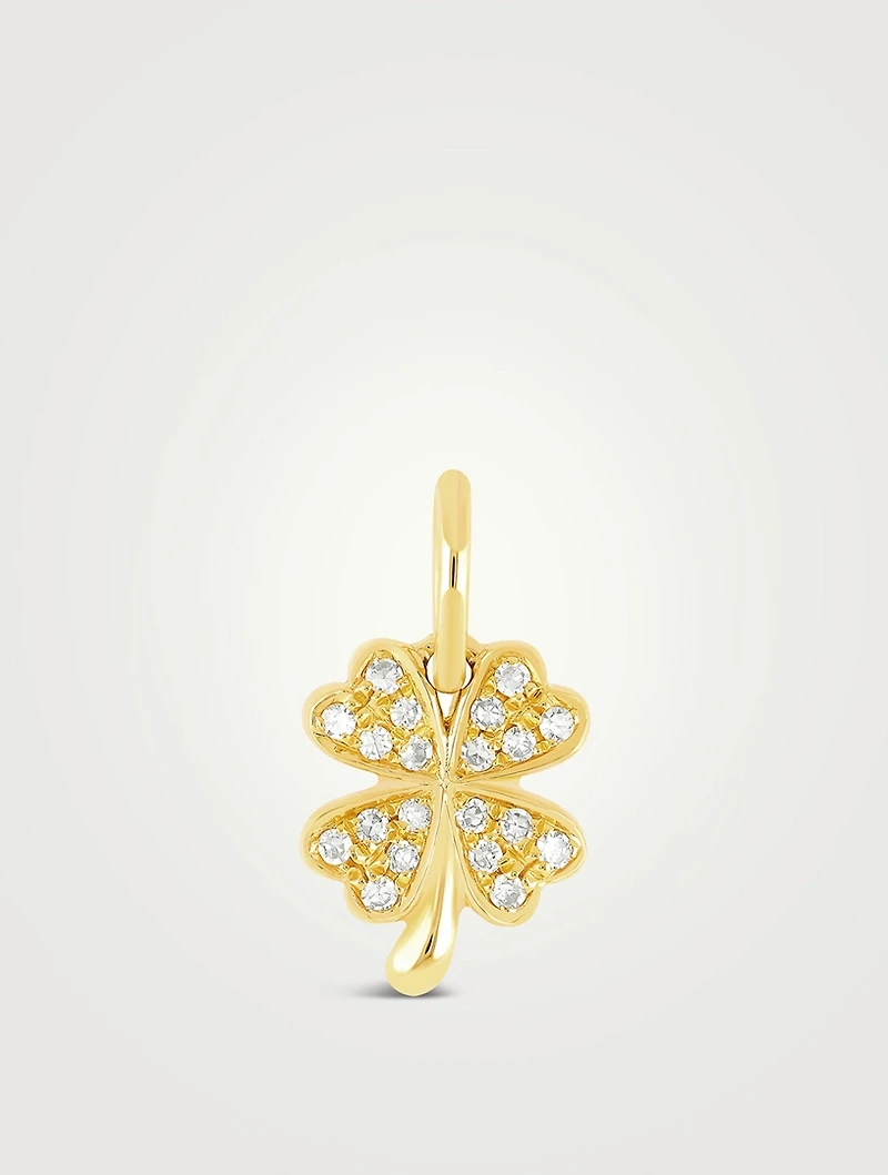 14K Gold Clover Charm Earring With Diamonds