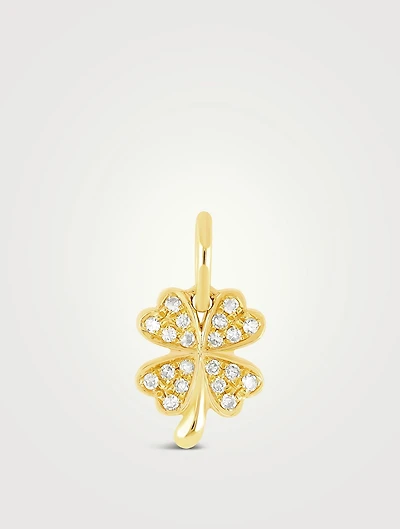 14K Gold Clover Charm Earring With Diamonds