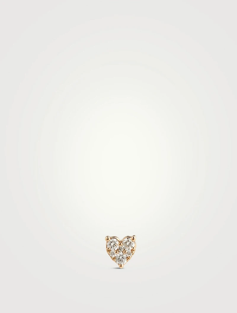14K Gold Heart Stud Earring With Diamonds