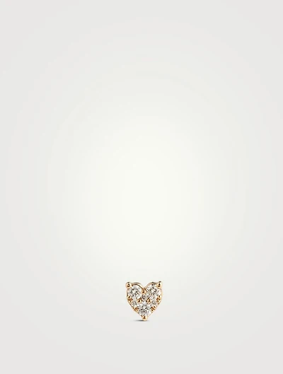 14K Gold Heart Stud Earring With Diamonds