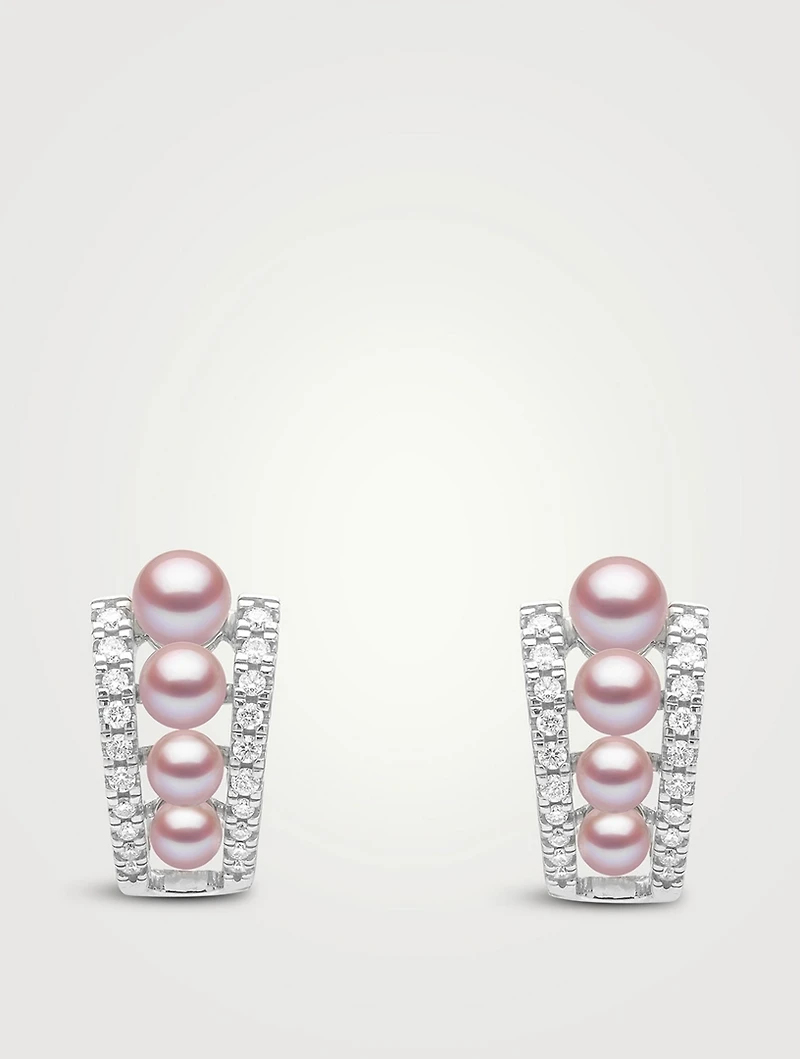 Eclipse 18K White Gold Pink Pearl Earrings With Diamonds