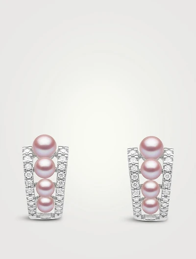 Eclipse 18K White Gold Pink Pearl Earrings With Diamonds