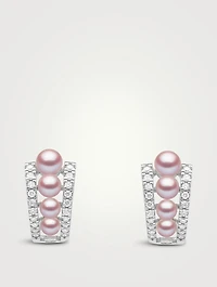 Eclipse 18K White Gold Pink Pearl Earrings With Diamonds