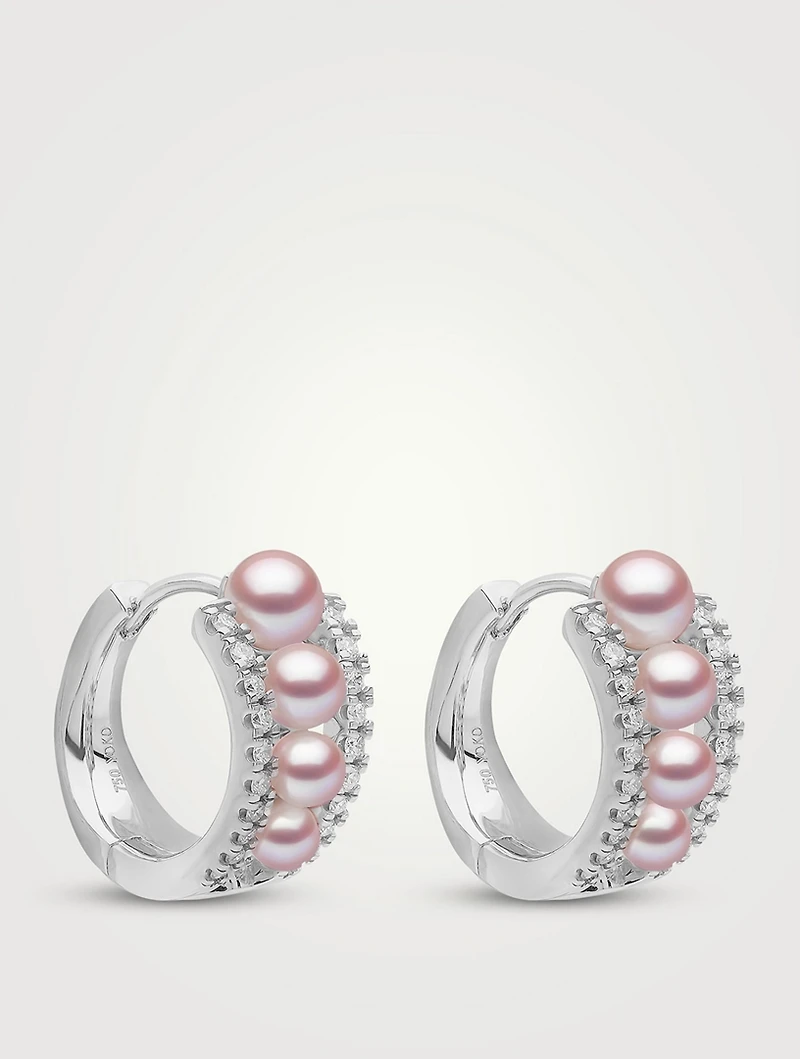 Eclipse 18K White Gold Pink Pearl Earrings With Diamonds