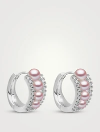 Eclipse 18K White Gold Pink Pearl Earrings With Diamonds