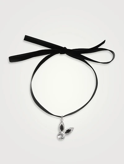 Velvet Choker With Rabbit Crystal Charm
