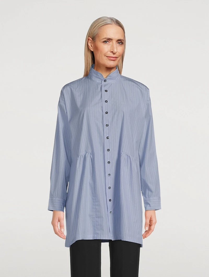 Double Stand Collar Pleated Shirt