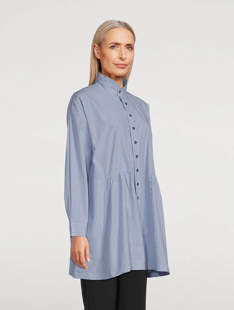 Double Stand Collar Pleated Shirt