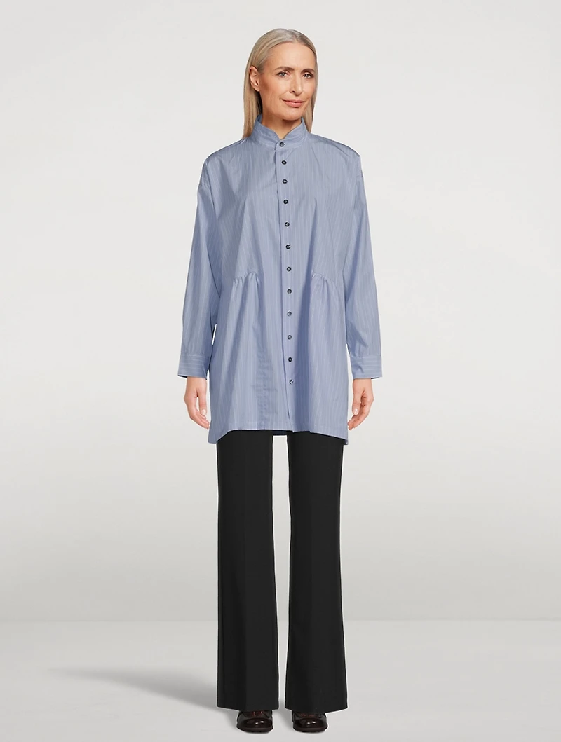 Double Stand Collar Pleated Shirt
