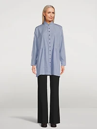 Double Stand Collar Pleated Shirt