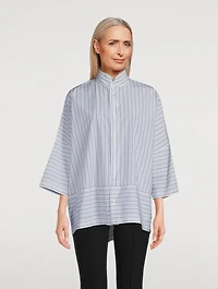 Double Stand Collar Shirt Stripe Print