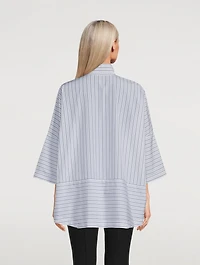 Double Stand Collar Shirt Stripe Print