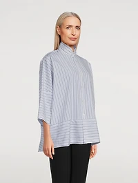 Double Stand Collar Shirt Stripe Print
