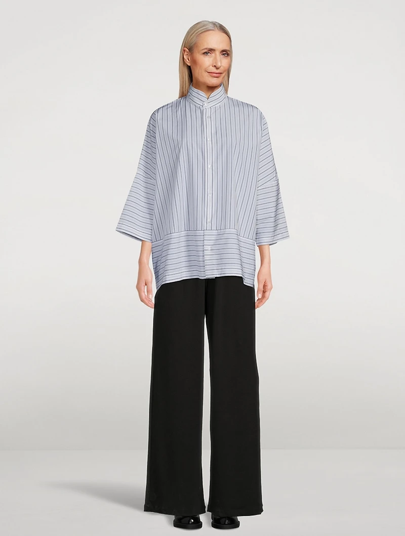 Double Stand Collar Shirt Stripe Print
