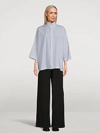Double Stand Collar Shirt Stripe Print