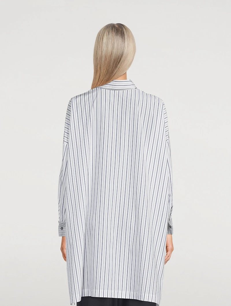 Folded-Cuff Cotton Shirt Stripe Print