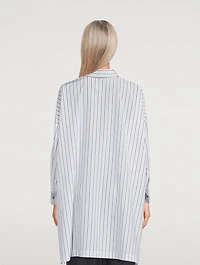 Folded-Cuff Cotton Shirt Stripe Print