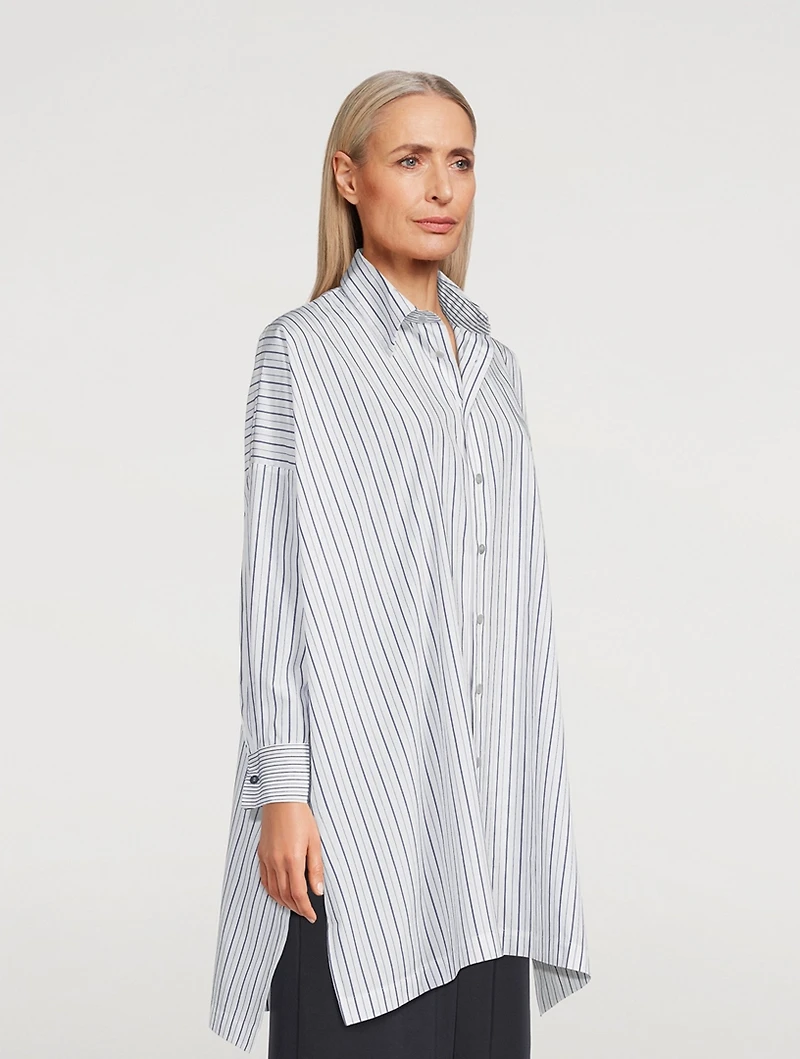 Folded-Cuff Cotton Shirt Stripe Print