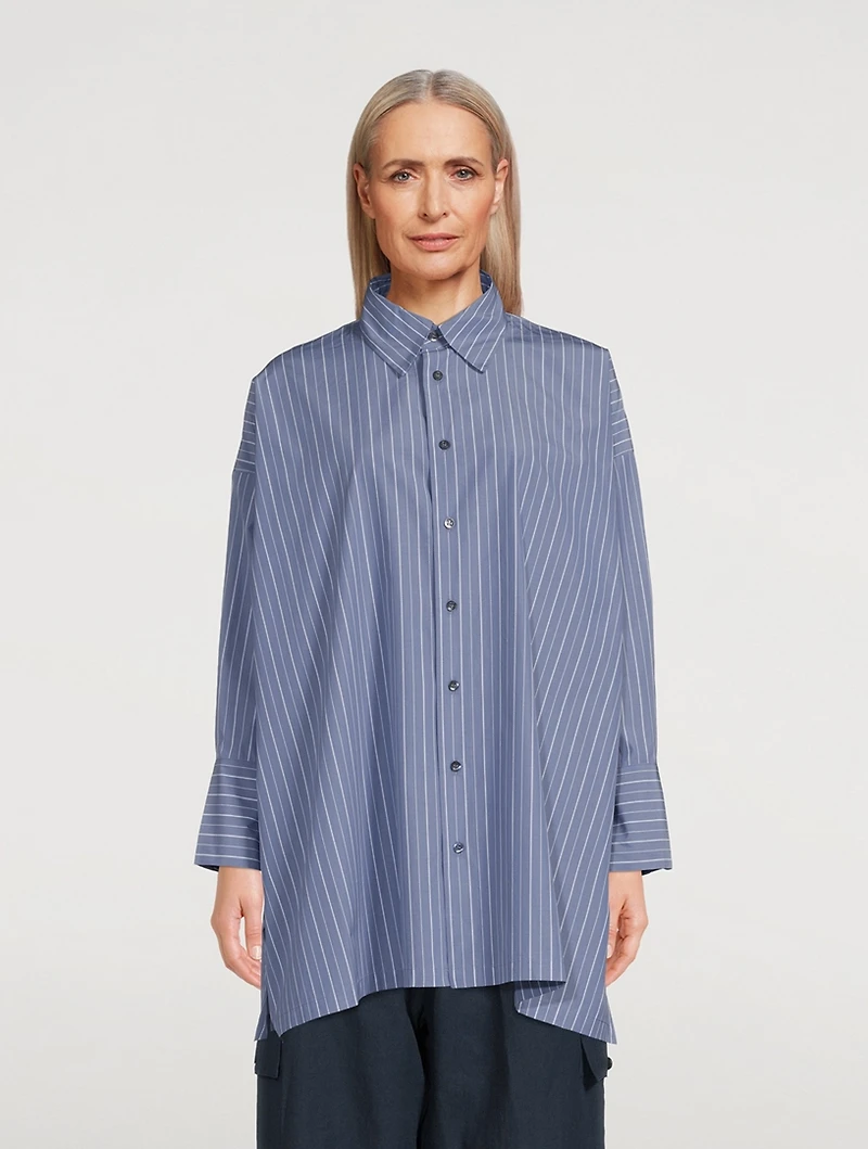 A-Line Cotton Shirt Stripe Print