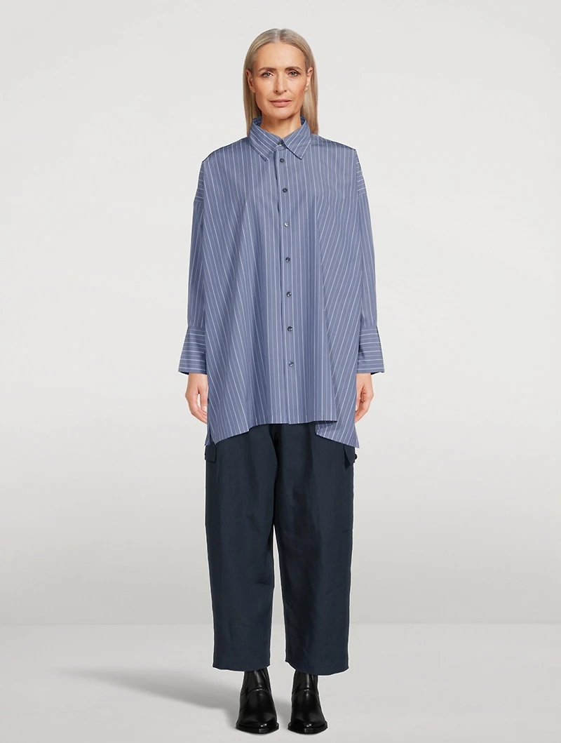 A-Line Cotton Shirt Stripe Print
