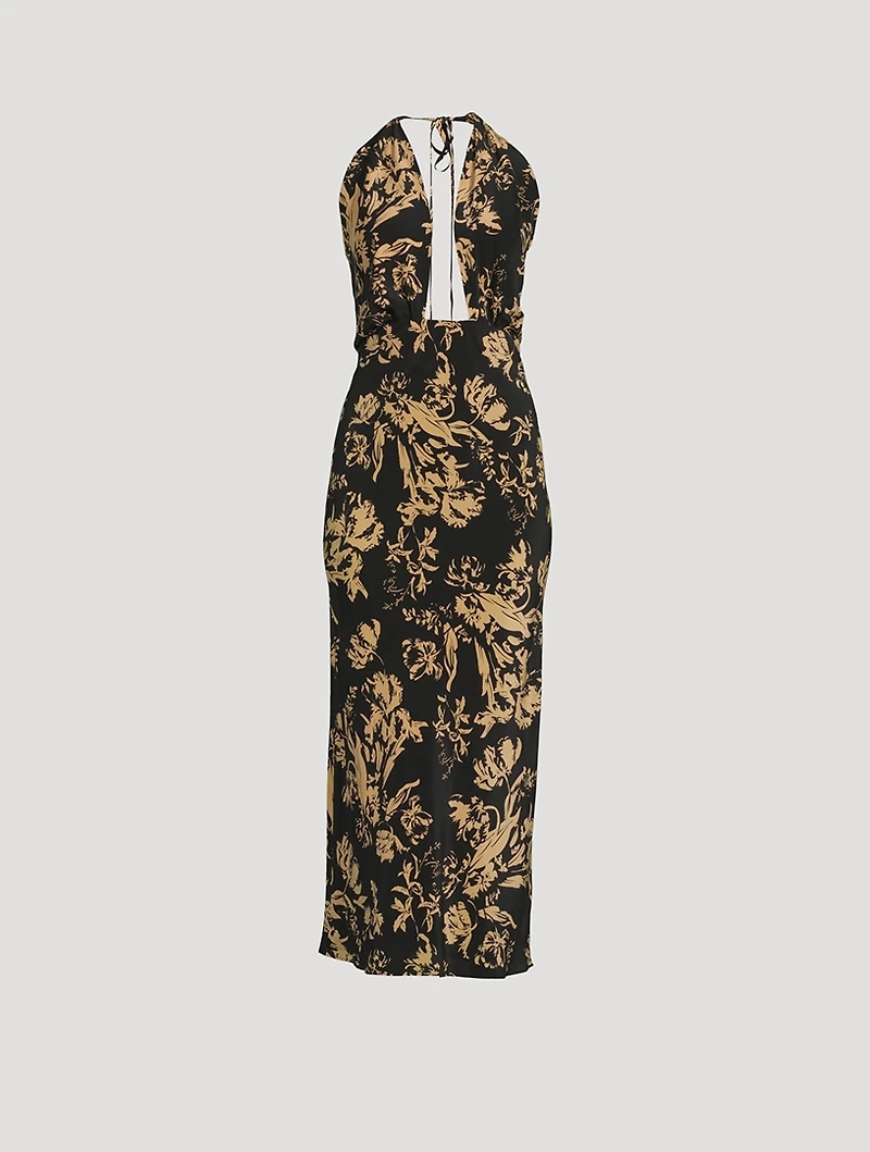 Dawn Silk Halter Dress Floral Print