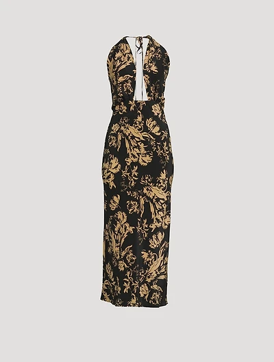 Dawn Silk Halter Dress Floral Print