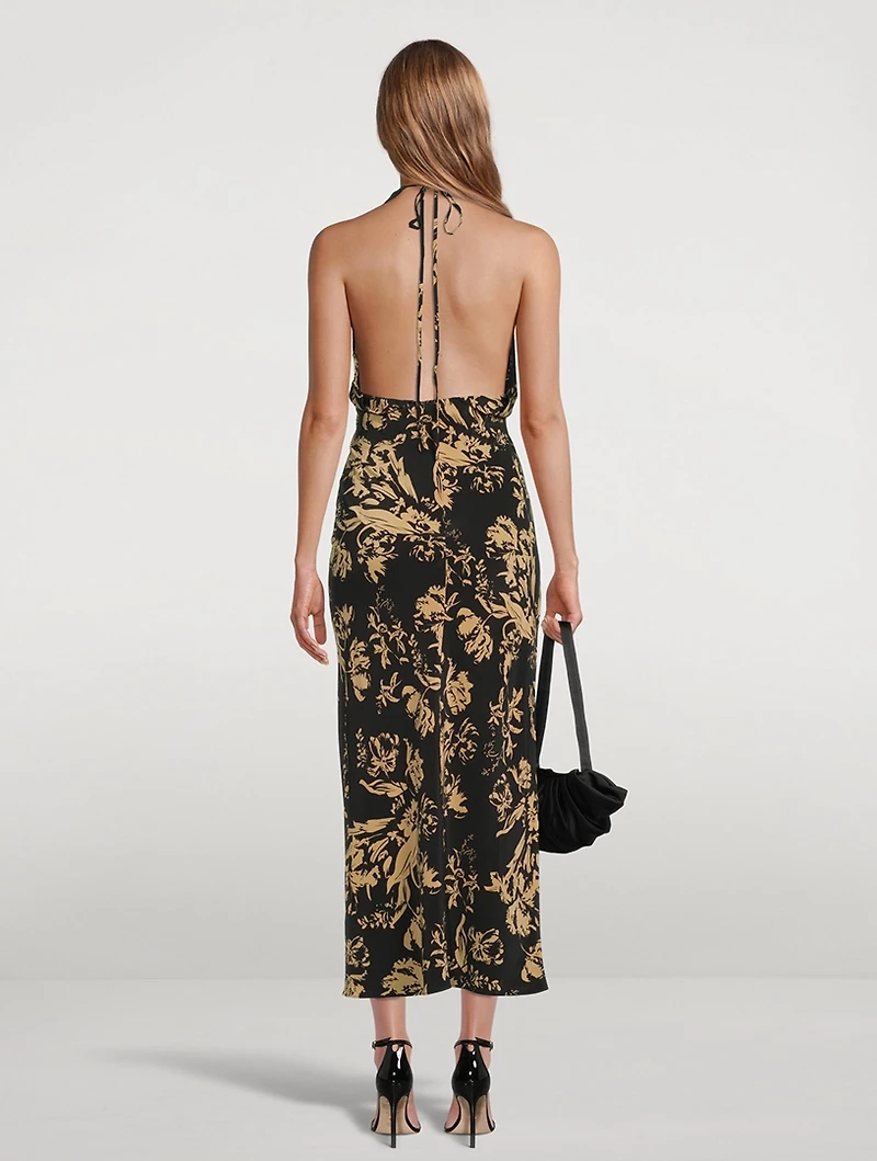 Dawn Silk Halter Dress Floral Print