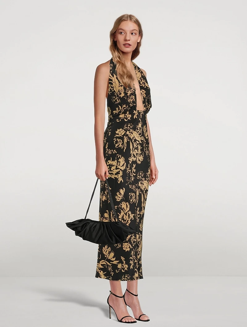 Dawn Silk Halter Dress Floral Print
