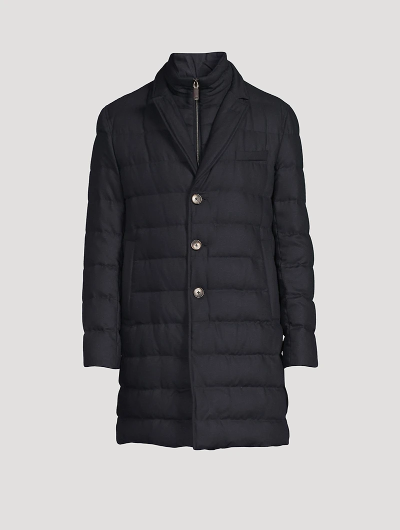 Wool-Blend Quilted Down Coat With Bib