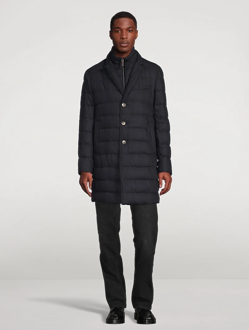 Wool-Blend Quilted Down Coat With Bib