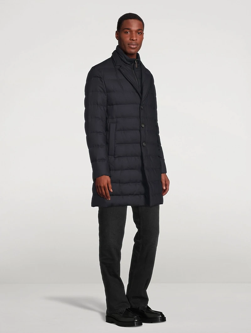 Wool-Blend Quilted Down Coat With Bib