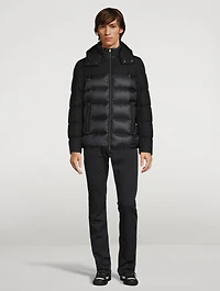 Wool-Blend Mixed Media Down Puffer Jacket With Hood