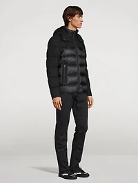 Wool-Blend Mixed Media Down Puffer Jacket With Hood