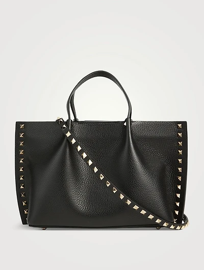 Small Rockstud Leather Tote Bag