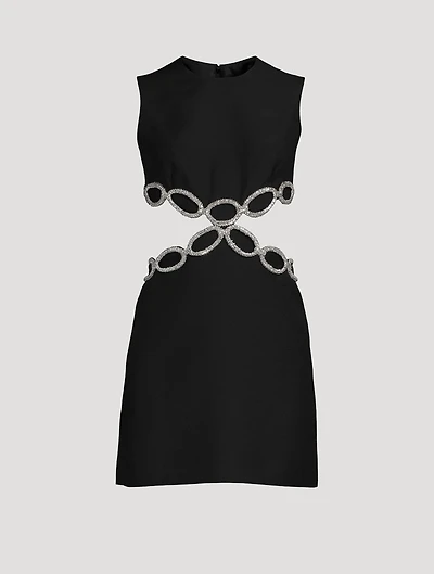 Embellished Cut-Out Crepe Couture Mini Dress