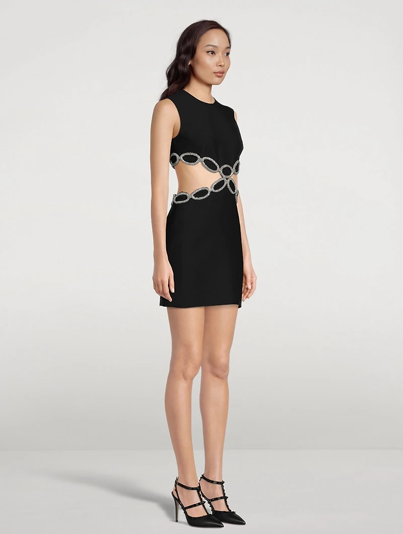 Embellished Cut-Out Crepe Couture Mini Dress