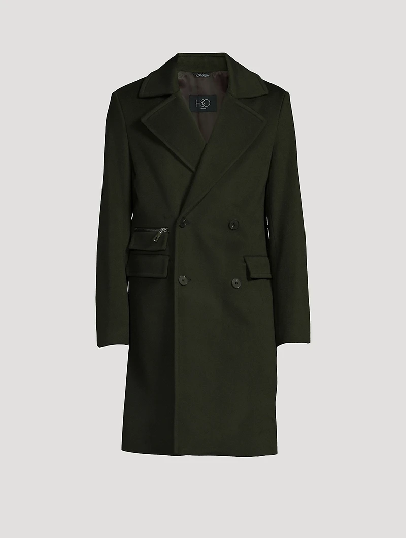 Wool Double-Breasted Coat With Zip Pockets