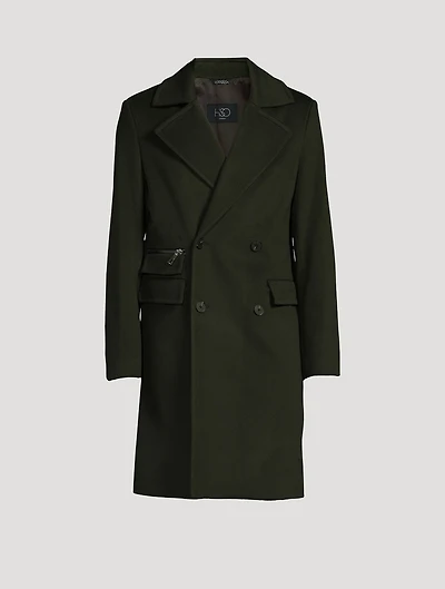 Wool Double-Breasted Coat With Zip Pockets