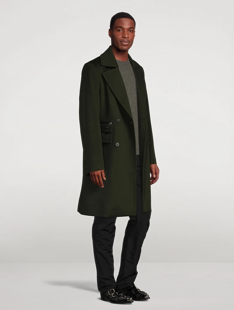 Wool Double-Breasted Coat With Zip Pockets