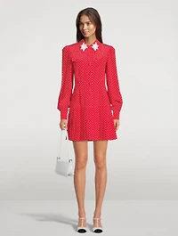 Silk Shirt Dress Polka Dot Print