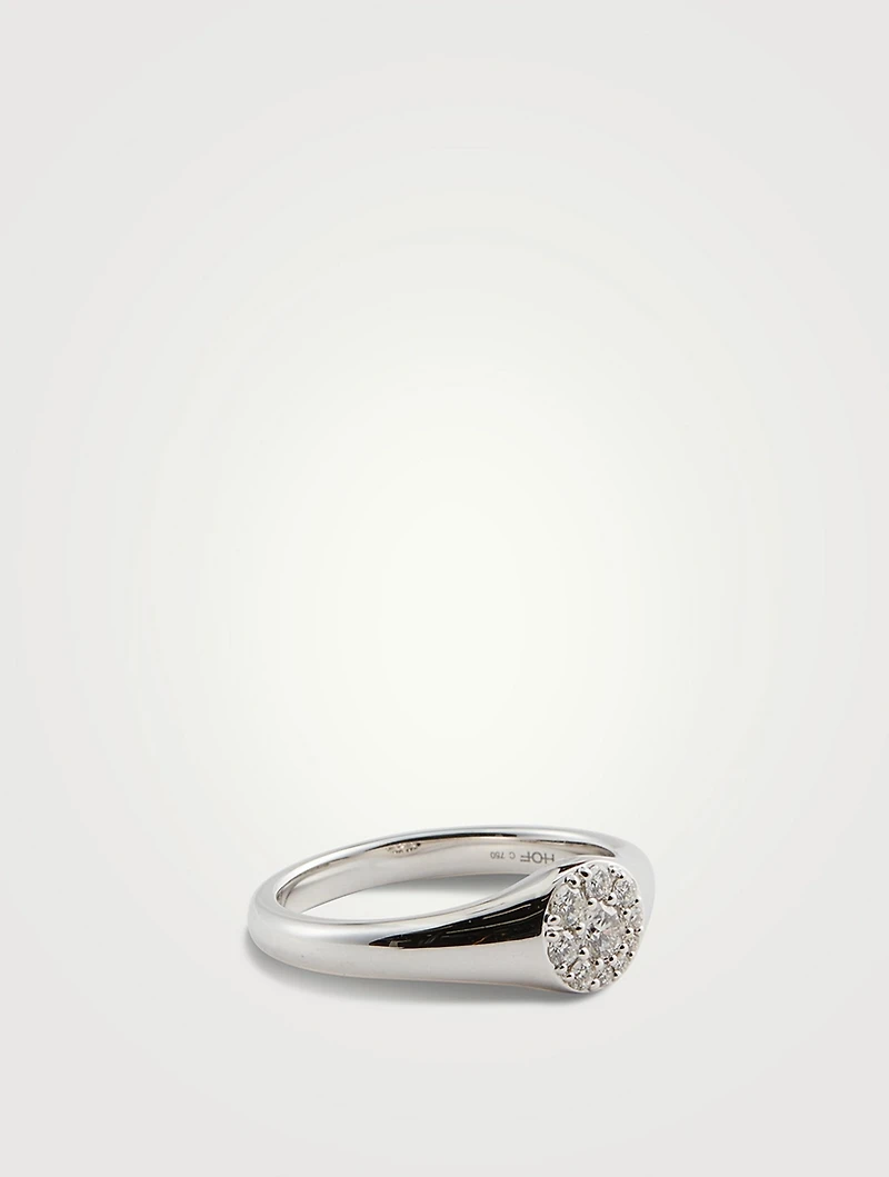 Tessa 18K White Gold Circle Signet Ring With Diamonds