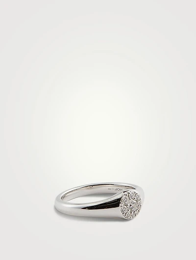 Tessa 18K White Gold Circle Signet Ring With Diamonds