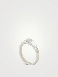 Tessa 18K White Gold Circle Signet Ring With Diamonds