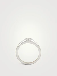 Tessa 18K White Gold Circle Signet Ring With Diamonds